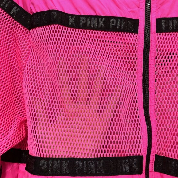 NEW PINK Victoria's Secret Solid Neon Pink Mesh Hooded Full Zip Long Sleeve Jack - Picture 6 of 11
